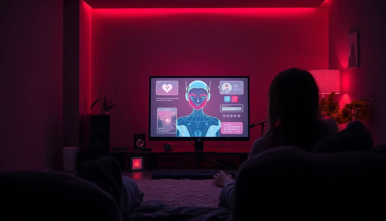 Engaging NSFW AI character interaction, showcasing a modern setup for immersive roleplay experiences.