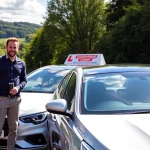 Engaging scene of an intensive driving course Guildford, showcasing a professional instructor with a student in a scenic setting.