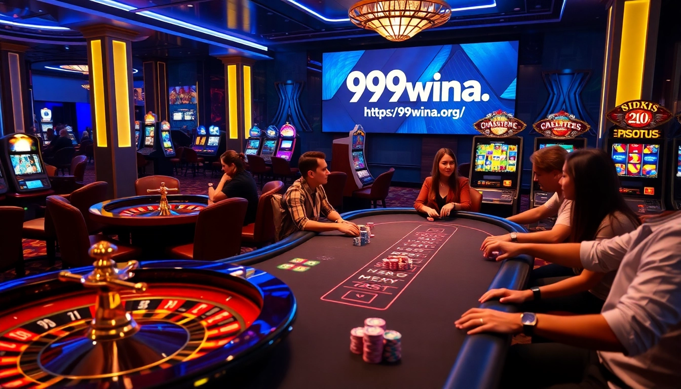 Experience thrilling gameplay at https://99wina.org/ with a luxurious poker table and vibrant slot machines.