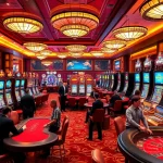 Exciting gaming action at Nhà Cái Win55 casino, showcasing vibrant slot machines and engaging tables.