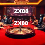 Players enjoying a thrilling game at ZX88's elegant online casino platform, surrounded by vibrant gaming elements.