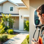 Technician installing a McNally EV charger at a modern home, showcasing expertise and quality.