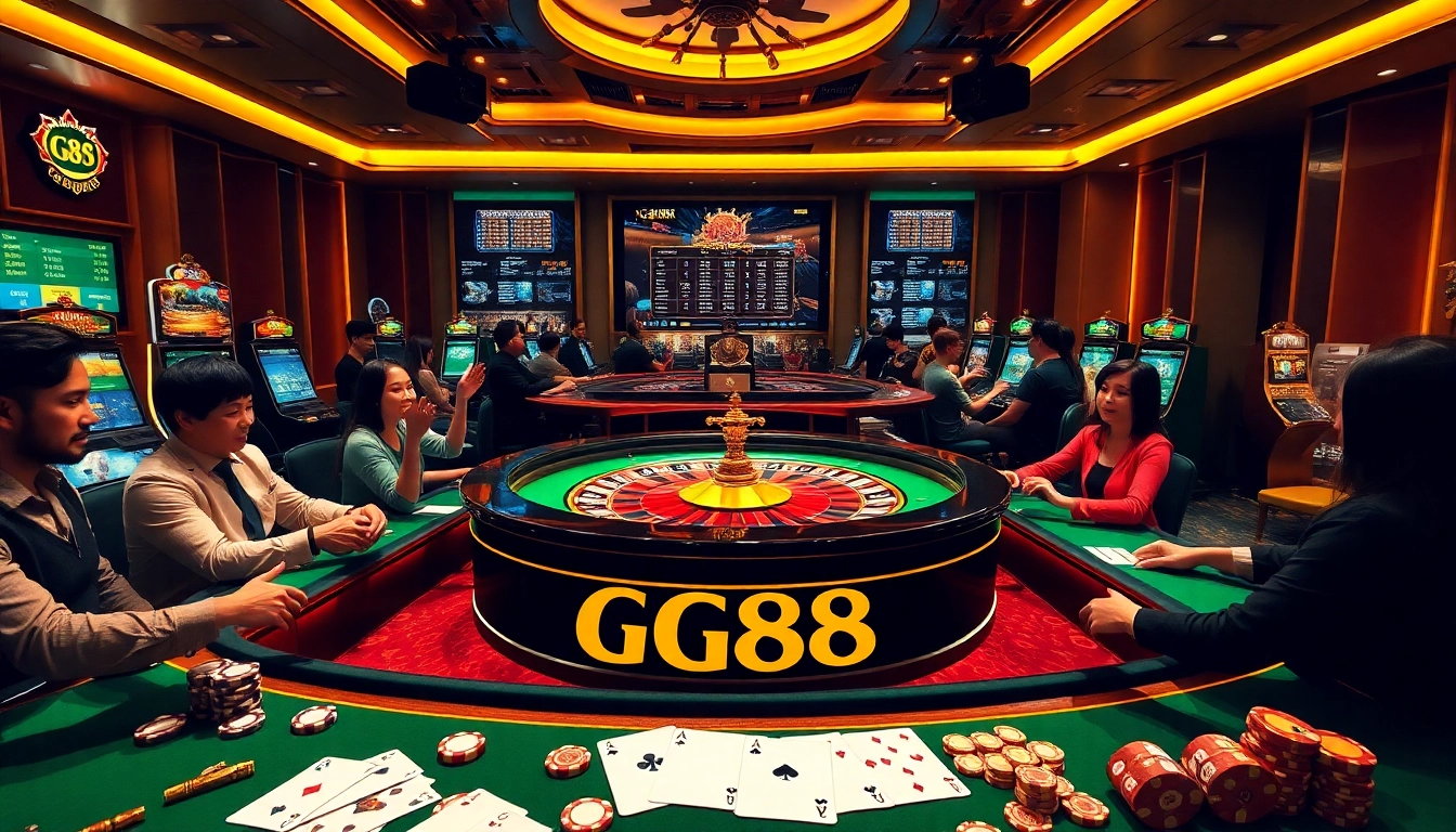 Excited players experiencing the luxury of GG88's vibrant casino atmosphere.