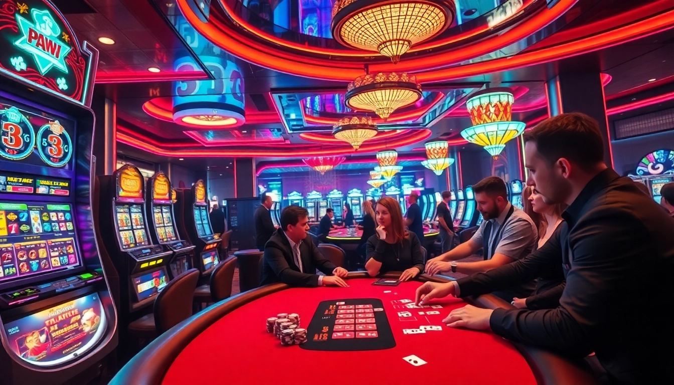 Players enjoying thrilling card games at 33win.property, showcasing excitement and camaraderie in a luxurious gaming setting.