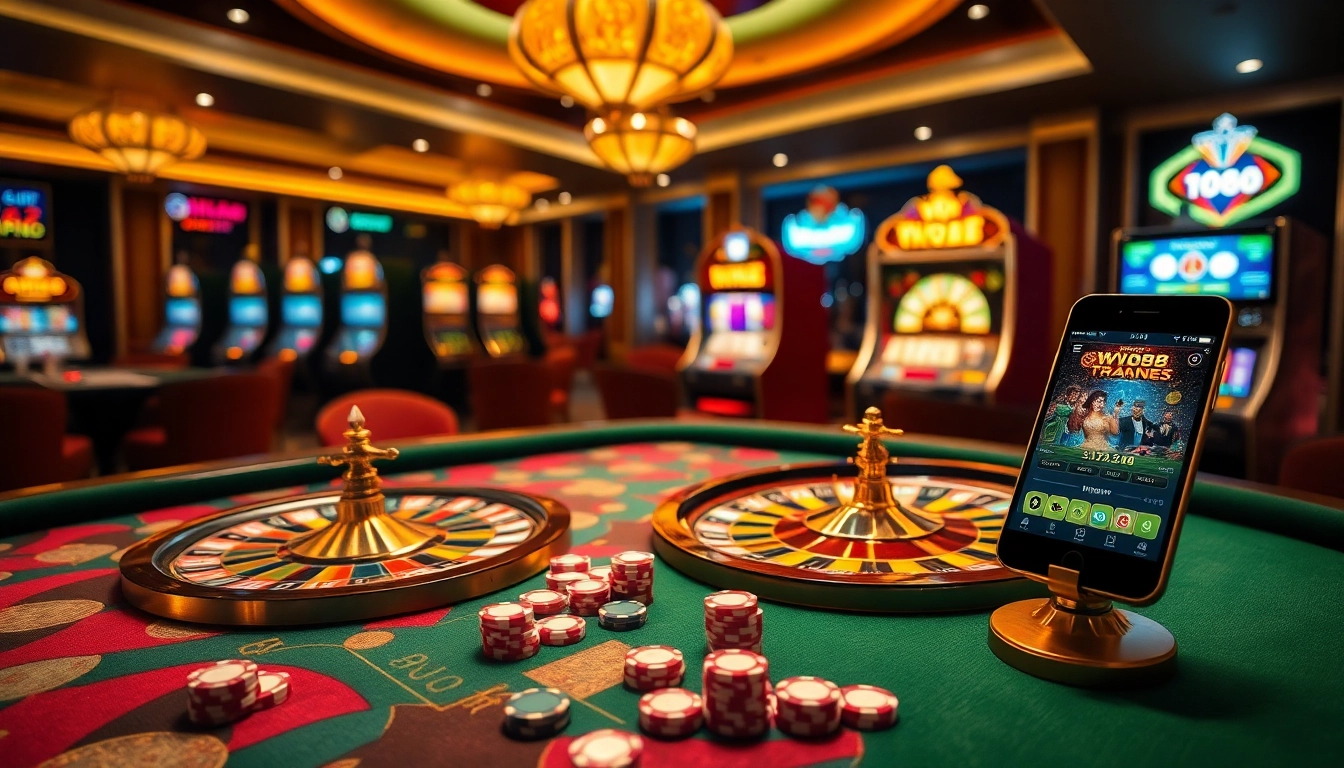WW88 casino table with poker chips and roulette wheels creating an exciting gambling atmosphere.