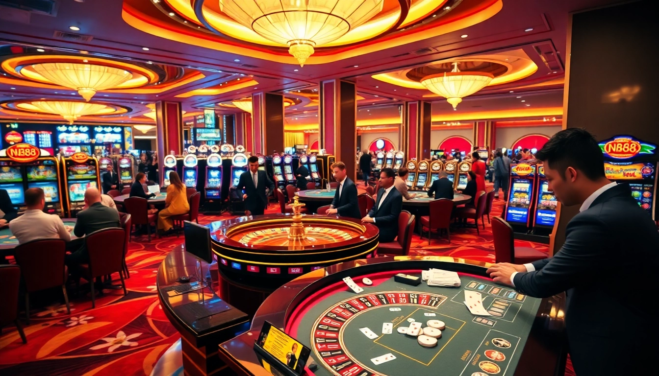 Experience the excitement of NH88 Casino with vibrant gaming tables and stunning slot machines.