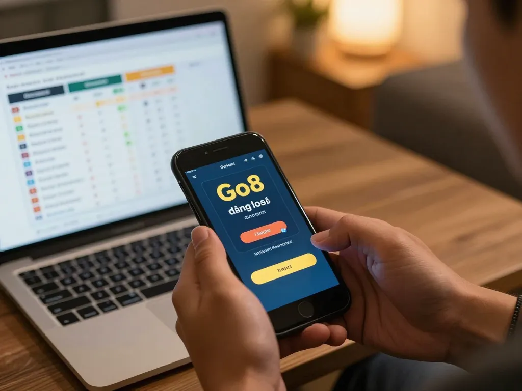 Engaging in Go8 đăng nhập to access thrilling online casino games on a smartphone in a cozy setting.