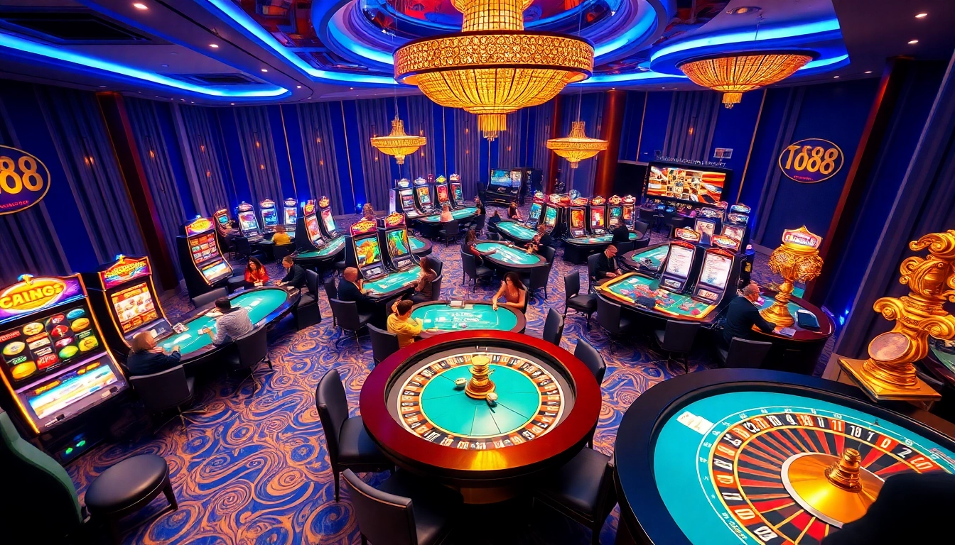 Experience the excitement of tg88's casino scene with players enjoying poker and slot machines.