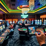 Nagad88 Bangladesh players enjoying blackjack and vibrant slot machines in a modern casino environment.