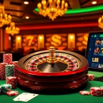 Experience Luck8 nhà cái uy tín with vibrant casino visuals featuring roulette and poker elements.
