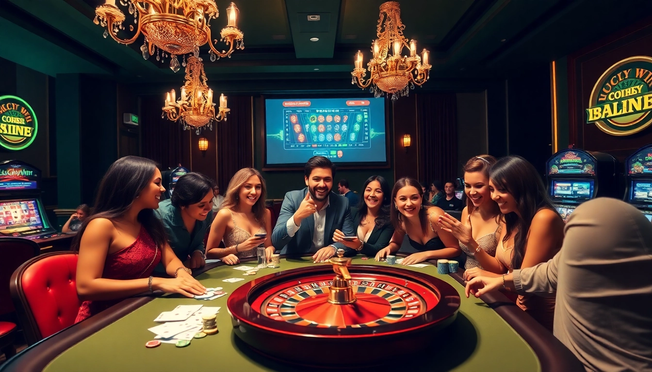 Experience the excitement of Luckywin with players enjoying a thrilling casino game scene.