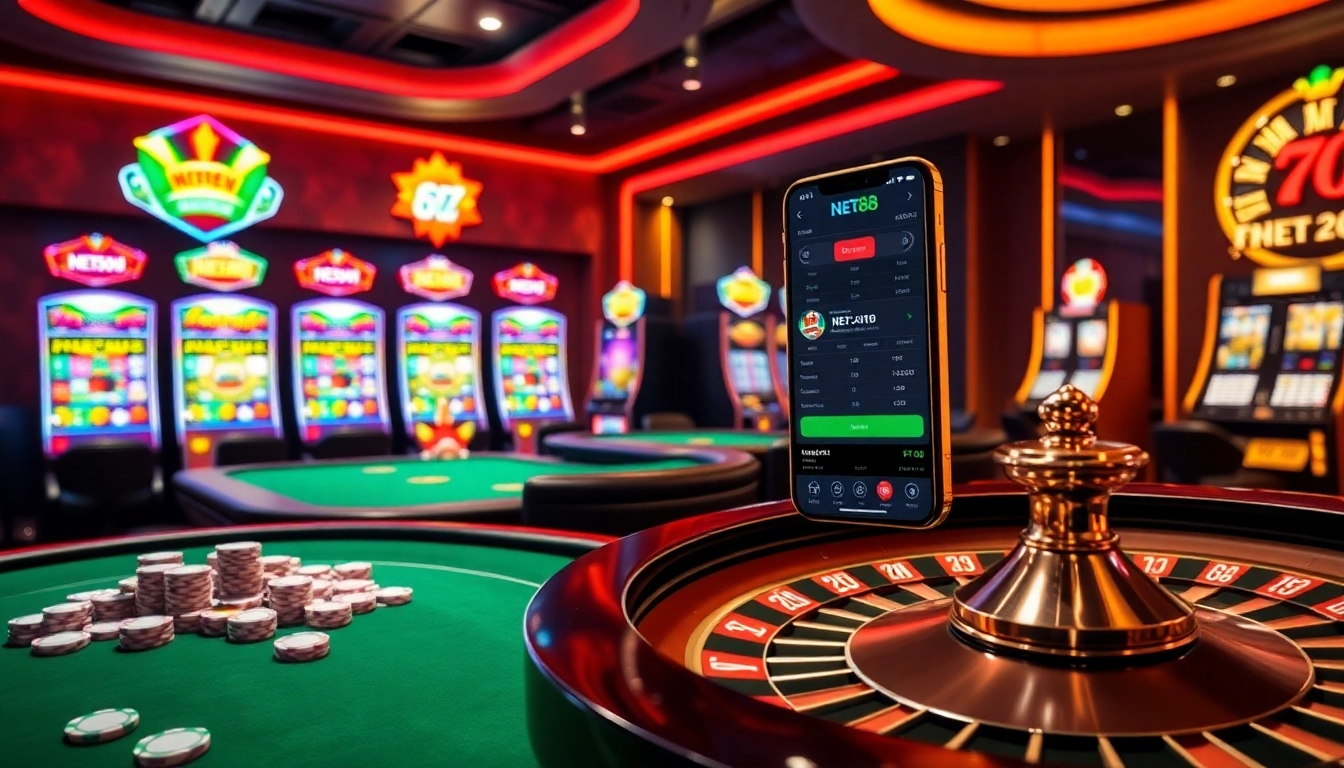 Experience the excitement of gambling with NET88's modern online betting interface and vibrant casino visuals.