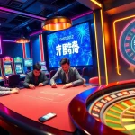 Engaging players at a modern online gambling table featuring 包网 services with vibrant casino elements.