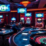 Players enjoying competitive gaming at 7HH casino with vibrant decor and engaging atmosphere.