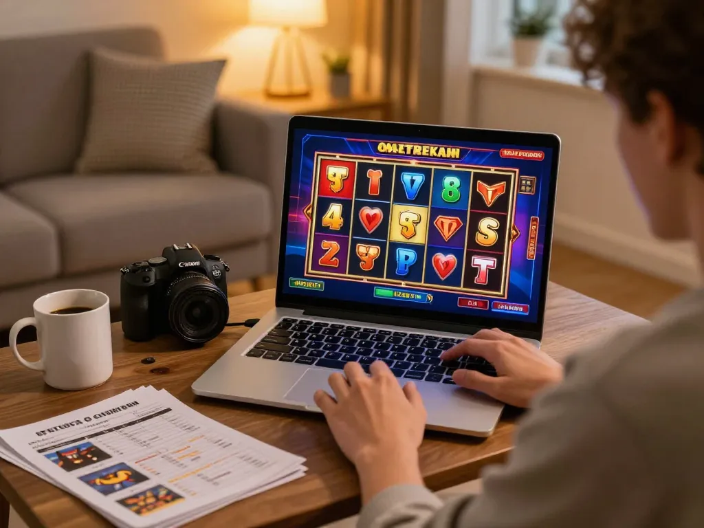 Player engaging with az888 slots on laptop in a cozy home setting.