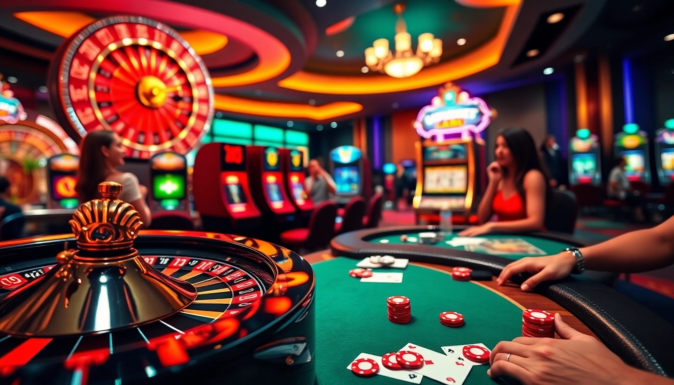 Players winning big at the S8 casino, surrounded by vibrant gaming tables and excitement.