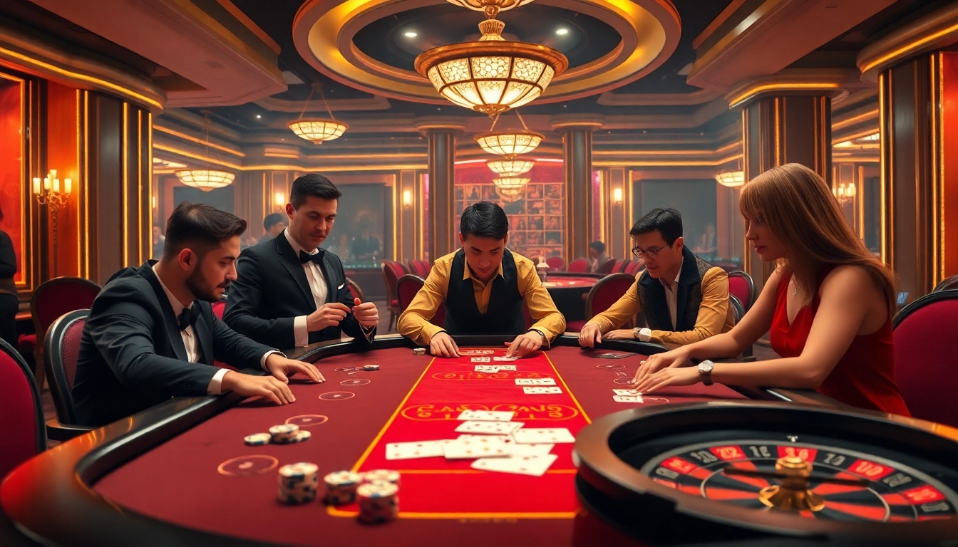 Players strategizing at a high-stakes poker table featuring DA88 casino ambiance.