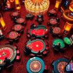 Experience the thrill of the UK88 casino with players engaged in vibrant poker and roulette action.