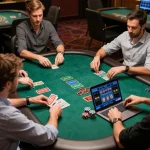 Players strategizing in an online blackjack game at 188 bet casino, showcasing intense gameplay action and focused atmosphere