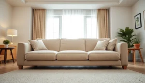 Couch cleaning in Glasgow in a modern living room with natural lighting and cozy decor.