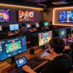 KJC players engage in online gambling, showcasing vibrant graphics and excitement.