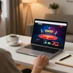 SIN88 online gaming interface on a laptop, showcasing a strategic setup in a cozy home environment.
