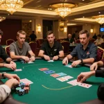 Engaged players in a high-stakes poker game at a luxurious casino, showcasing 789 win strategic moments.