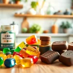 Discover Strongest CBD Edibles Online UK with vibrant gummies and chocolates on a wooden table.