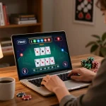 gmnc player strategizing in an online blackjack game in a cozy living room setting