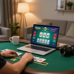 Person enjoying online blackjack at home, highlighting the engaging experience of 888vnd.