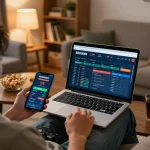 Engaging in sports betting with Socolive's platform at home, emphasizing strategic gameplay.