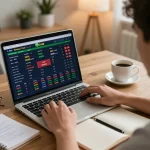 Fabet player engaging in sports betting at home, with a laptop showing live odds and strategy notes.