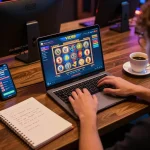 Engaging moment of a player enjoying VIC88 online casino gaming experience on a laptop with vibrant visuals.