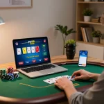 Player enjoying live poker at home using the Fly88 app for an exciting gaming experience.