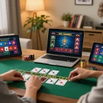 Kuwin player enjoying live dealer blackjack in a cozy home office setup with engaging gaming atmosphere.