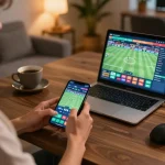 Betting on 88fc with a smartphone in a cozy setup, showing gambling excitement and user-friendly interface