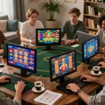 W88 players enjoying dynamic online gaming experience in cozy home setting.