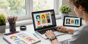 Transform your ideas into art with our image to prompt generator tool in a vibrant creative workspace.