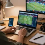 Engaged sports bettor using their laptop on open88ss for live betting odds and strategies.