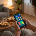 Players enjoying Game tài xỉu on a mobile app in a cozy home setting.
