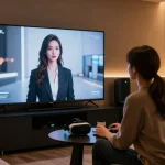 Engaging NSFW AI character interaction in a modern urban studio, showcasing innovative adult entertainment technology.