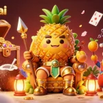 Engage with keonhacai as the golden pineapple king reigns over a lively beach casino scene packed with treasures and fun.