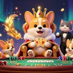 Experience the excitement of hi77 with a royal corgi king and vibrant casino elements in action