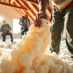 Engaged spray foam removal service team expertly handling insulation in a home.
