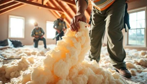 Engaged spray foam removal service team expertly handling insulation in a home.