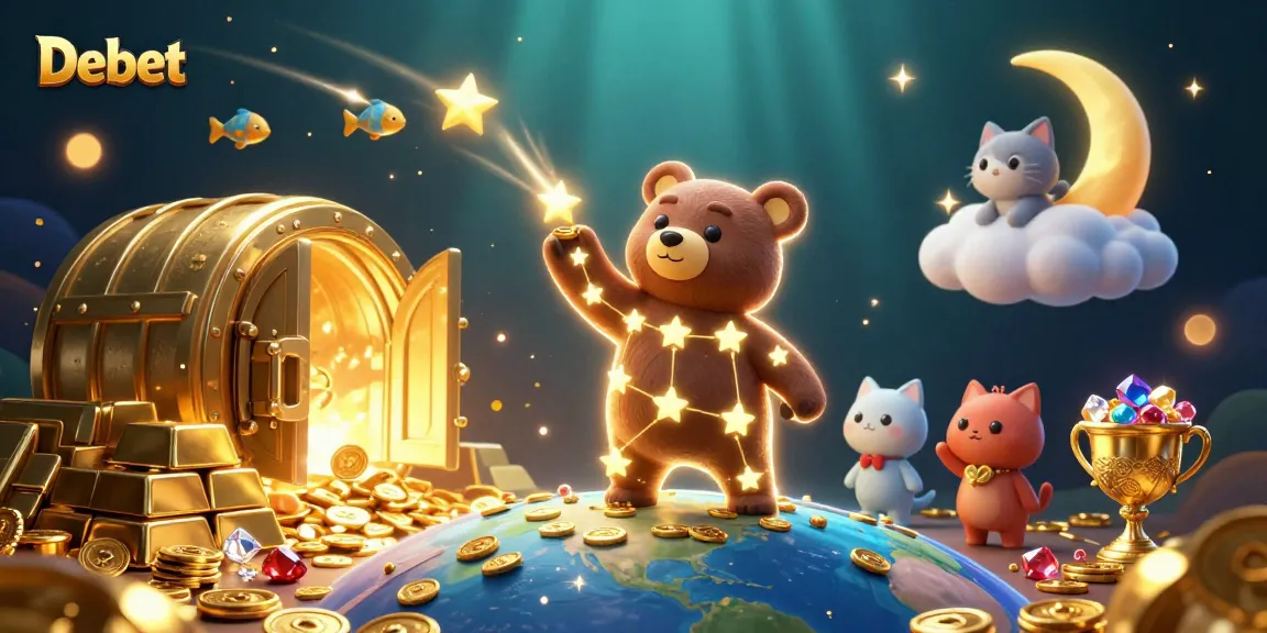 Debet delivers excitement as the constellation bear reaches for coins amidst riches in this vibrant casino illustration.