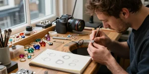 Creating a bespoke engagement ring in London with colorful gemstones and precious metals
