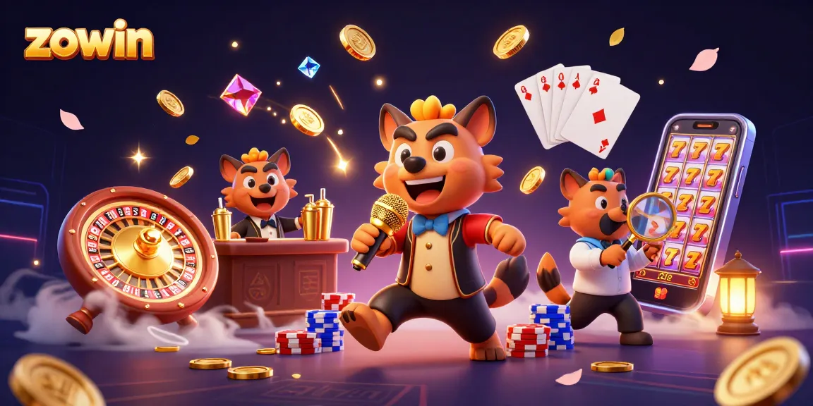 Zowin hyena-themed casino scene with vibrant games, comedy, and action