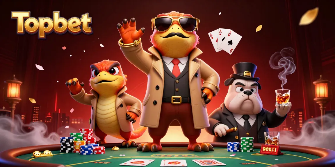 Exciting 3D scene at Topbet showcasing cartoon raptors entering a VIP casino with poker tables and chips.