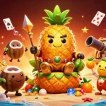 Experience situs gacor with the golden pineapple king amidst treasure and casino game elements.